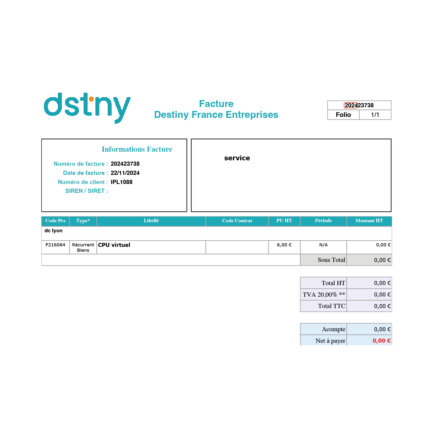 Facture vierge DFE 2
